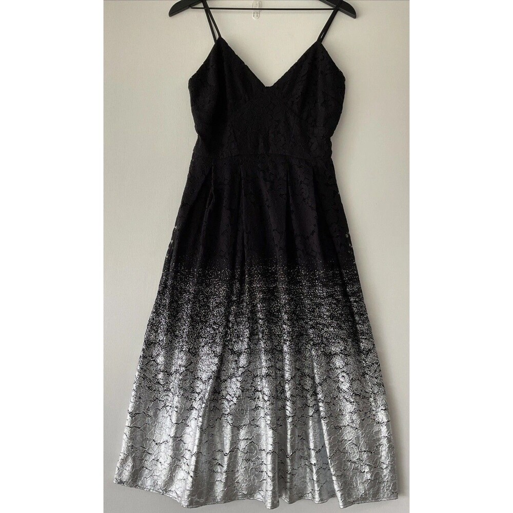 Love...ady Black Lace Dress Size Medium Silver Ombre Babydoll Whimsi Goth